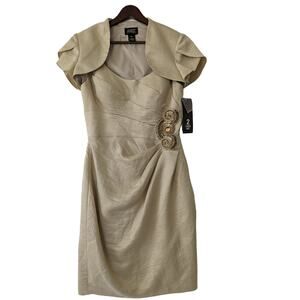 Adrianna Papell Occasions Champagne Shimmer Embellished Cocktail Dress Size 2